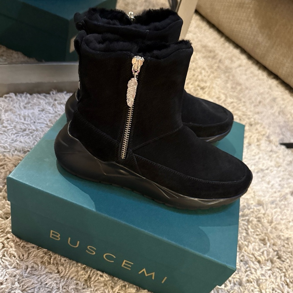 Buscemi Women's Black Suede Sheepskin Fur Boots Size 7 New